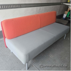 Teknion Banqs Grey Leather Sofa Bench with Orange Cloth Back
